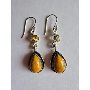 Vintage Sterling Silver Bumblebee Jasper Citrine Earrings 925 Southwest Boho